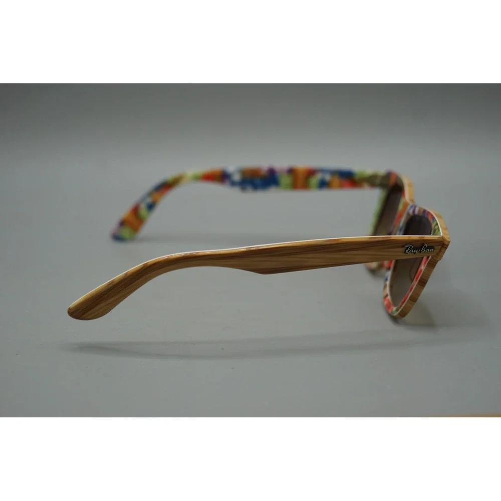 Ray-Ban Wayfarer RB2140 1139/85 Wood Grain Floral Print Sunglasses Brown Tan